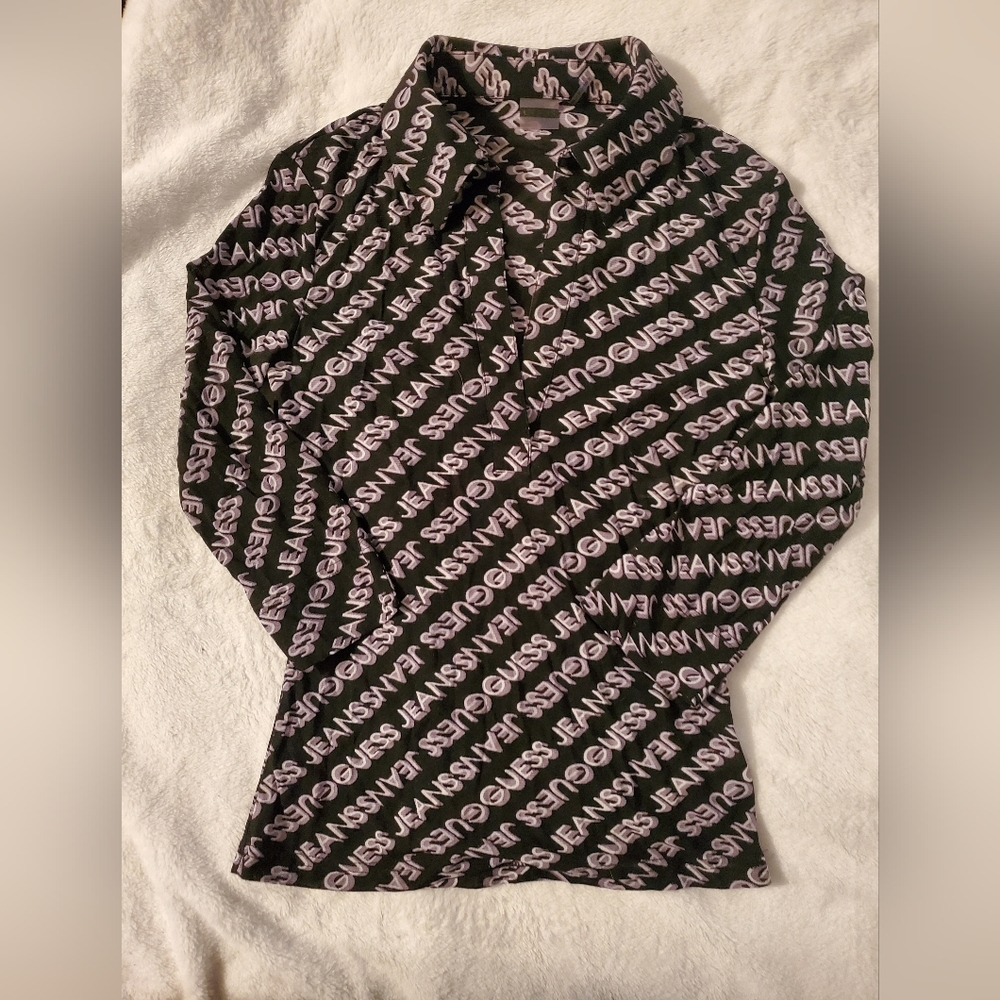 Guess Black and White Logo Pattern Top